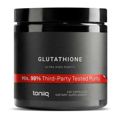Toniiq Ultra High Strength Glutathione Capsules - 1000mg Concentrated Formula - 98%+ Highly Purified and Bioavailable - Non-GMO Fermentation - 240 Capsules Reduced Glutathione Supplement - Maple Wellness Supplements