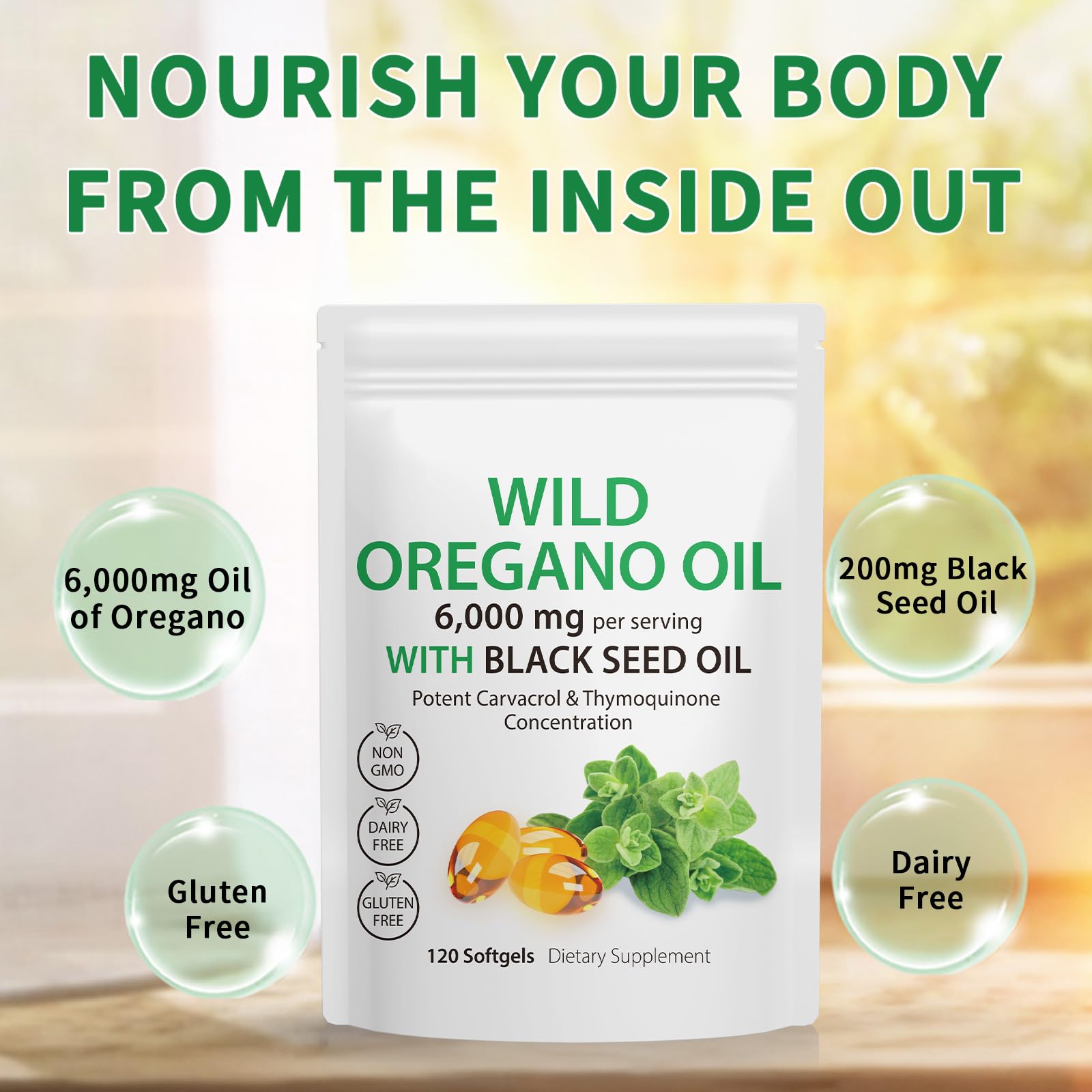 Tooffi Oil of Oregano Softgels,Oregano Oil Capsules Organic,2-in-1 6000mg Oil of Oregano with Black Seed Oil 200mg,Oregano Oil - Maple Wellness Supplements