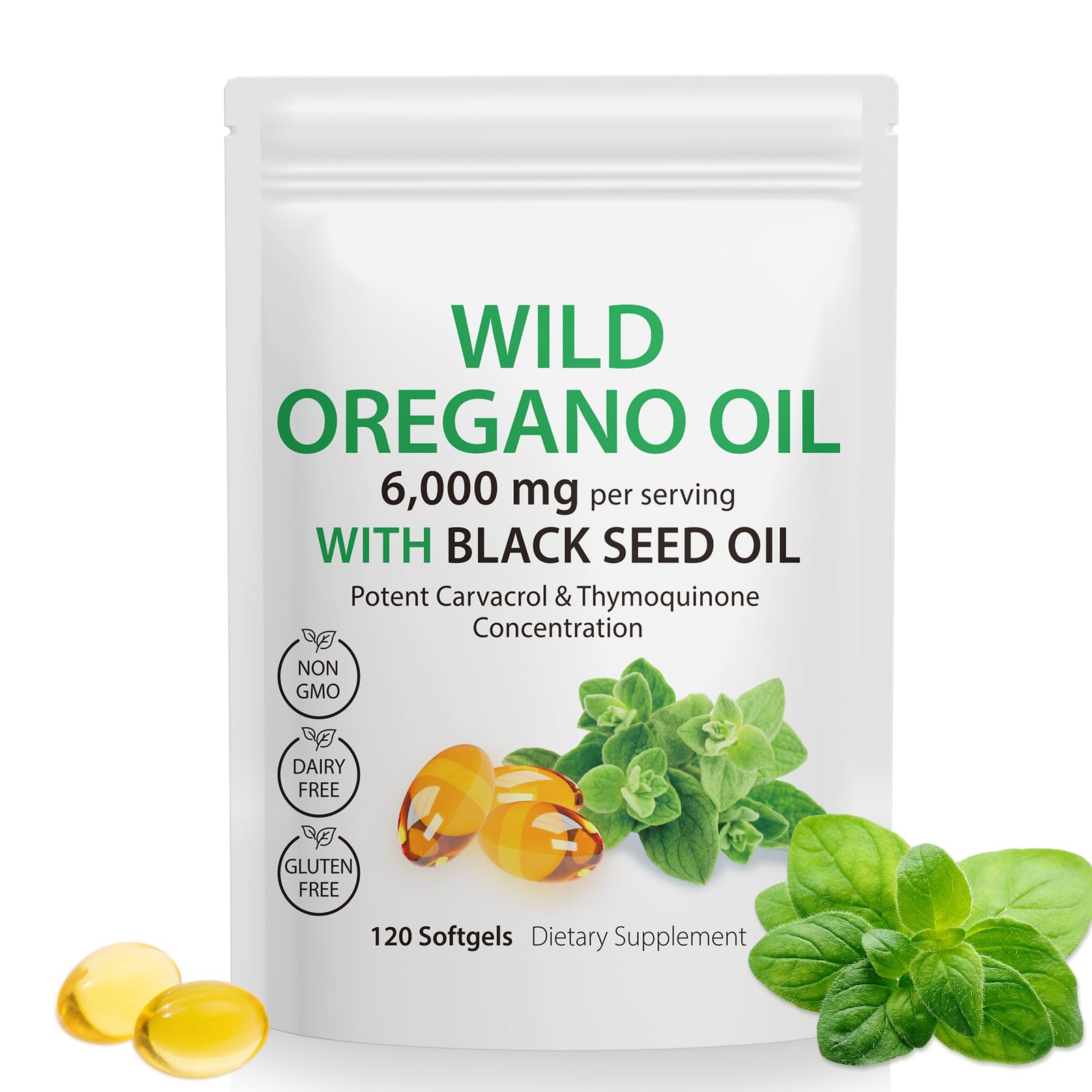Tooffi Oil of Oregano Softgels,Oregano Oil Capsules Organic,2-in-1 6000mg Oil of Oregano with Black Seed Oil 200mg,Oregano Oil - Maple Wellness Supplements