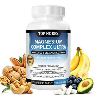 Top Norex Magnesium Complex Ultra - 8 Elemental 1000mg Magnesium Blend, Easy Absorption, 90 Capsules (1) - Maple Wellness Supplements