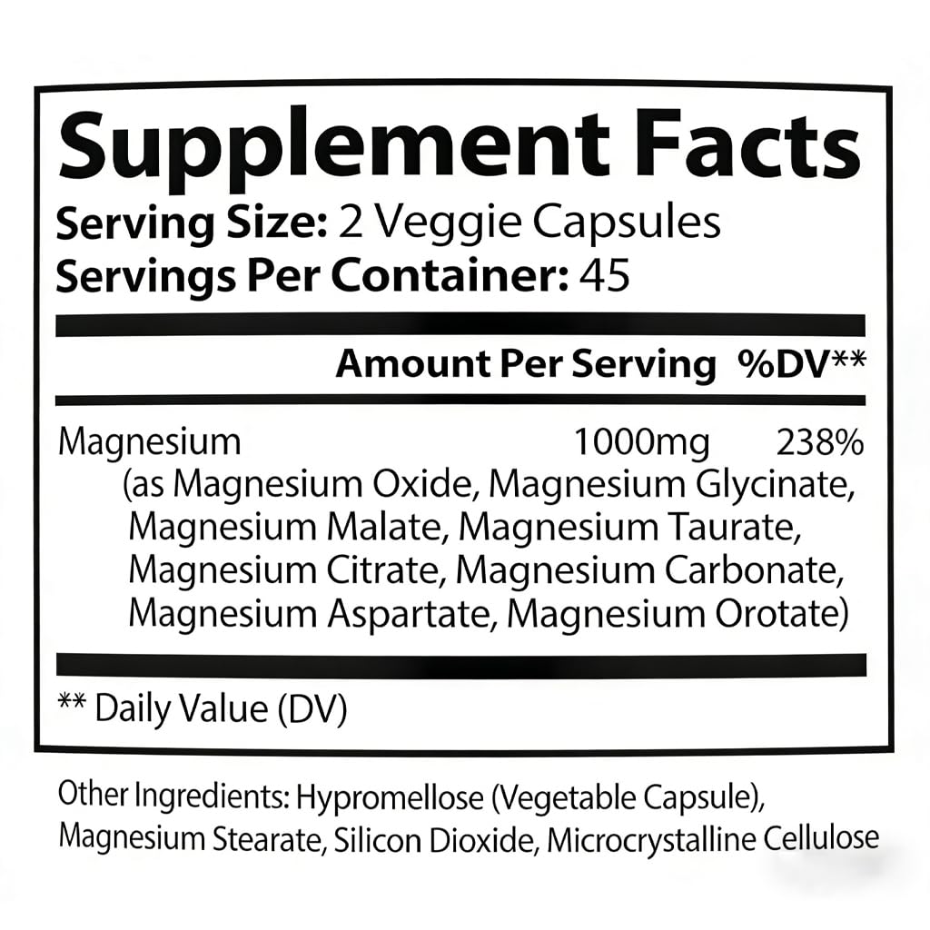 Top Norex Magnesium Complex Ultra - 8 Elemental 1000mg Magnesium Blend, Easy Absorption, 90 Capsules (1) - Maple Wellness Supplements