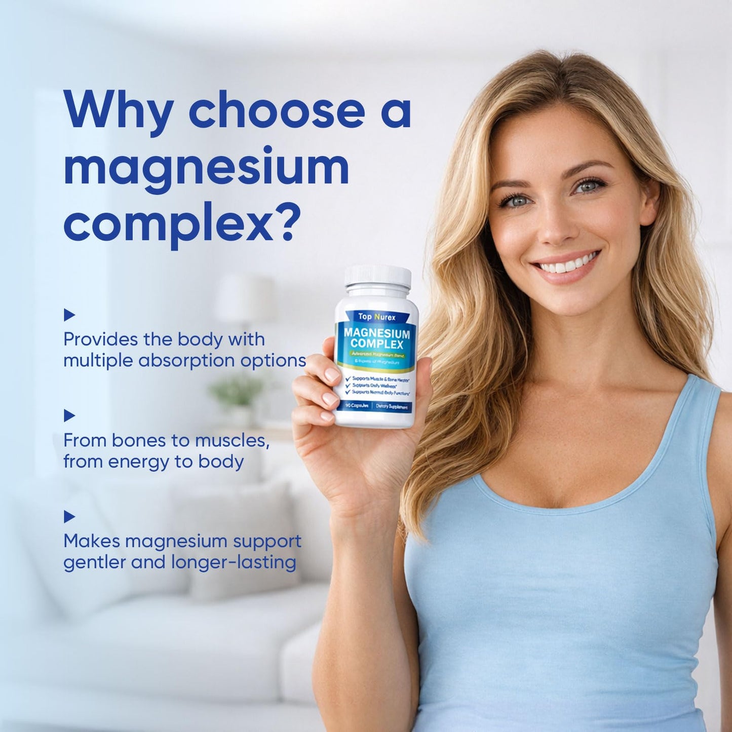 Top Nurex Magnesium Complex 1000 mg, 8-Source Magnesium Blend with Glycinate, Citrate, Malate & Taurate, Vegan Non-GMO Formula, 90 Capsules - Maple Wellness Supplements