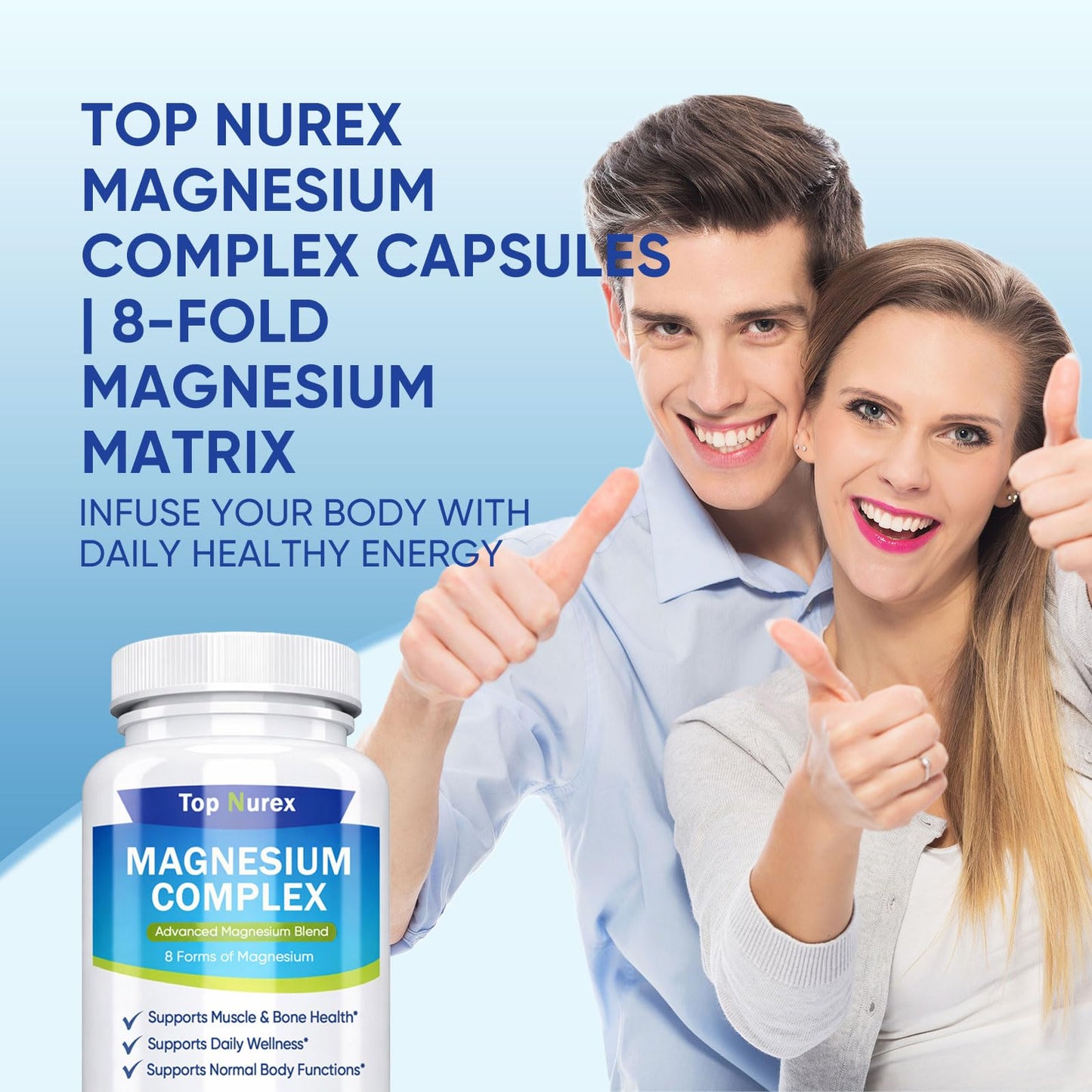 Top Nurex Magnesium Complex 1000 mg, 8-Source Magnesium Blend with Glycinate, Citrate, Malate & Taurate, Vegan Non-GMO Formula, 90 Capsules - Maple Wellness Supplements