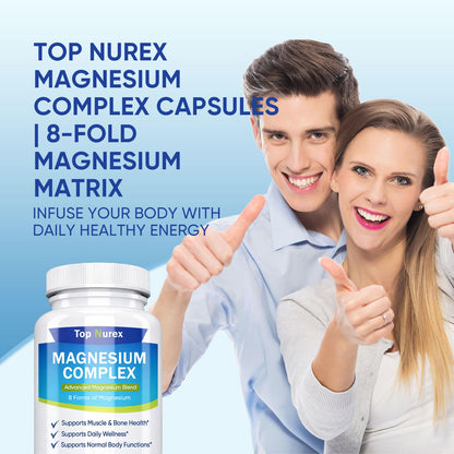 Top Nurex Magnesium Complex 1000 mg, 8-Source Magnesium Blend with Glycinate, Citrate, Malate & Taurate, Vegan Non-GMO Formula, 90 Capsules - Maple Wellness Supplements