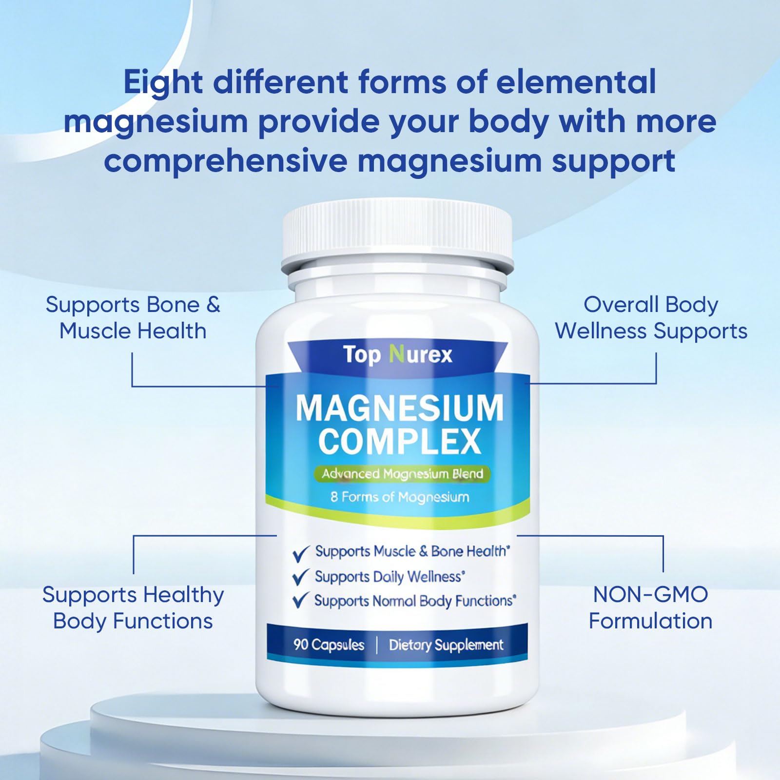 Top Nurex Magnesium Complex 1000 mg, 8-Source Magnesium Blend with Glycinate, Citrate, Malate & Taurate, Vegan Non-GMO Formula, 90 Capsules - Maple Wellness Supplements