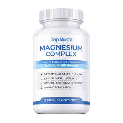 Top Nurex Magnesium Complex for Women & Men,1000mg High Absorption Blend, 8 Magnesium Forms Including Glycinate, Citrate & Malate, Daily Nutrient Support, Vegan Non-GMO, 90 Capsules (1 Pack) - Maple Wellness Supplements