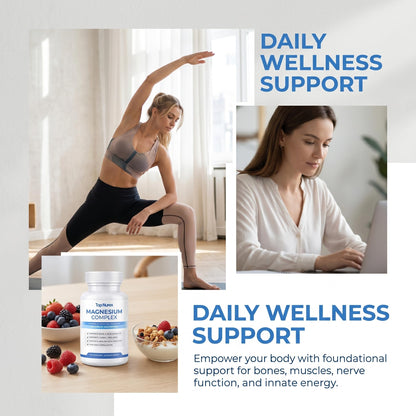 Top Nurex Magnesium Complex for Women & Men,1000mg High Absorption Blend, 8 Magnesium Forms Including Glycinate, Citrate & Malate, Daily Nutrient Support, Vegan Non-GMO, 90 Capsules (1 Pack) - Maple Wellness Supplements