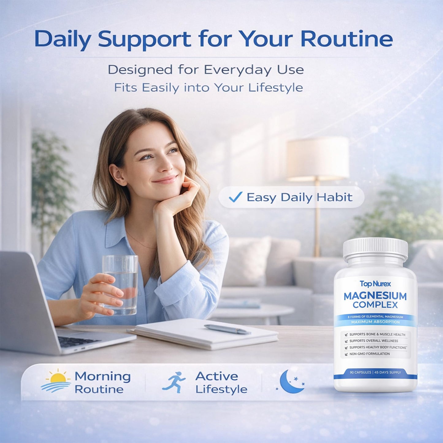 Top Nurex Magnesium Complex for Women & Men,1000mg High Absorption Blend, 8 Magnesium Forms Including Glycinate, Citrate & Malate, Daily Nutrient Support, Vegan Non-GMO, 90 Capsules (1 Pack) - Maple Wellness Supplements