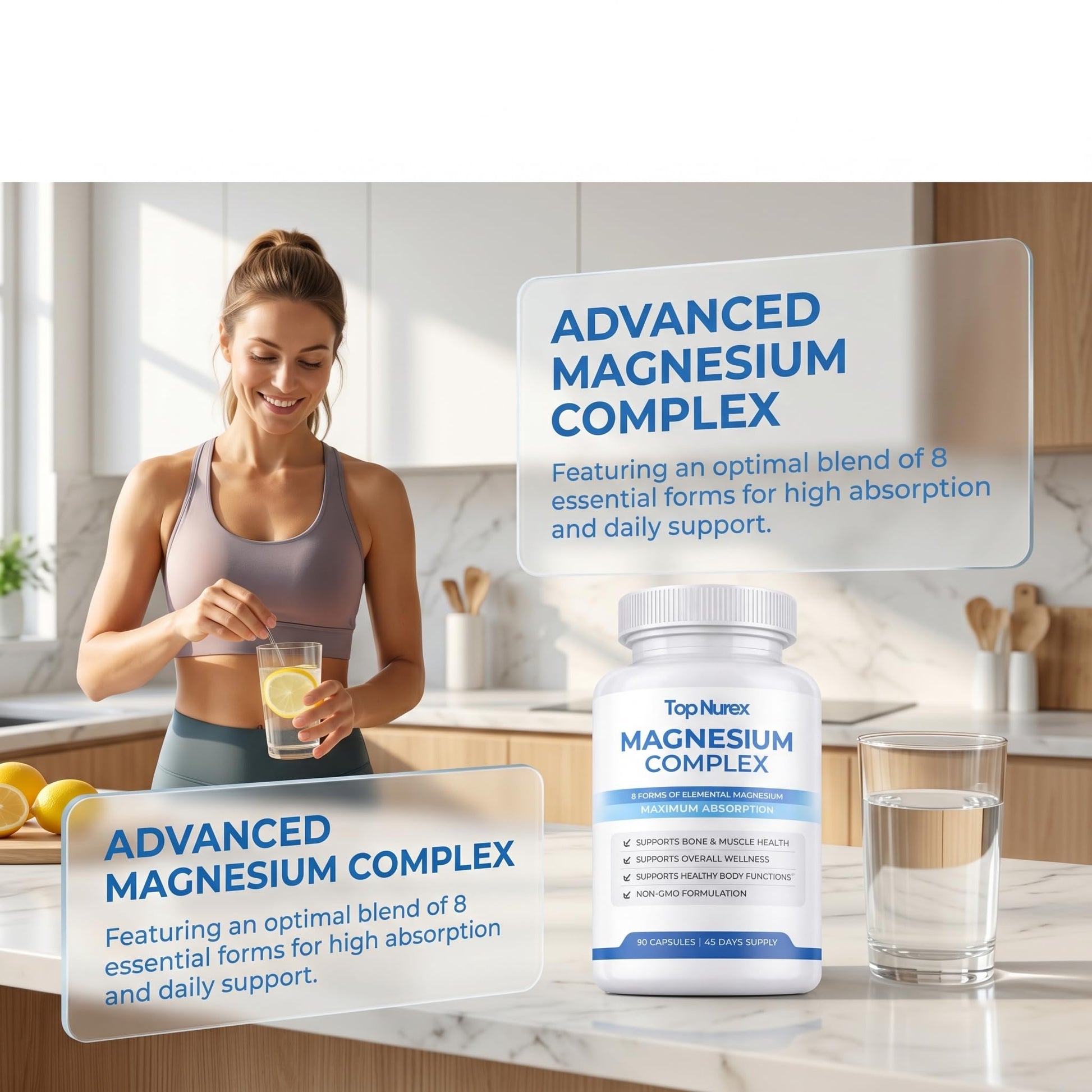 Top Nurex Magnesium Complex for Women & Men,1000mg High Absorption Blend, 8 Magnesium Forms Including Glycinate, Citrate & Malate, Daily Nutrient Support, Vegan Non-GMO, 90 Capsules (1 Pack) - Maple Wellness Supplements