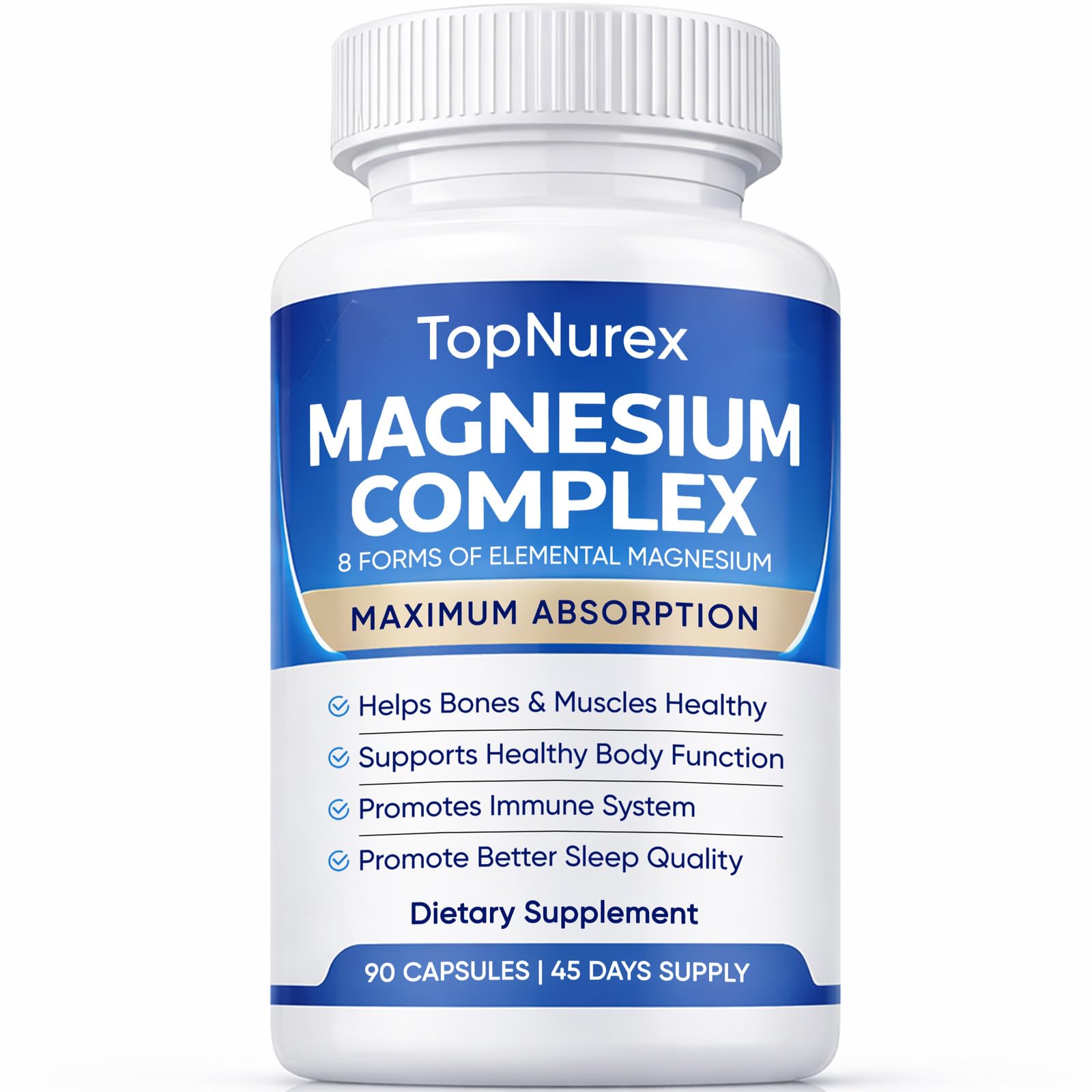 Top Nurex Magnesium Complex Supplement for Women & Men | 1000mg Maximum Absorption | 8 Magnesium Forms Including Glycinate, Citrate, Malate | Supports Relaxation, Sleep, Bone Strength | 90 Capsules - Maple Wellness Supplements
