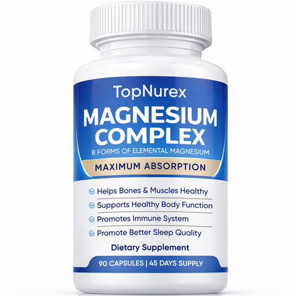 Top Nurex Magnesium Complex Supplement for Women & Men | 1000mg Maximum Absorption | 8 Magnesium Forms Including Glycinate, Citrate, Malate | Supports Relaxation, Sleep, Bone Strength | 90 Capsules - Maple Wellness Supplements