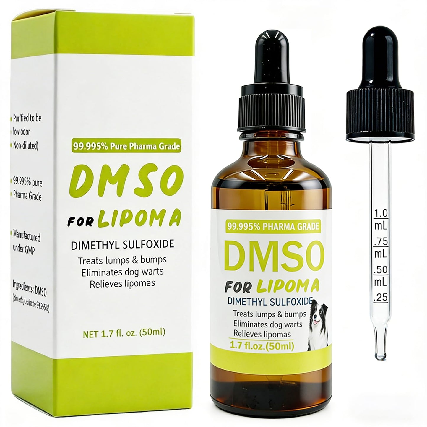Topical 99.995% DMSO for Dogs Lipoma, Lipoma Treatment for Dogs, Reduce Fatty Lumps and Bumps Inflammation, Swelling, Dog Pain Relief, DMSO in Glass Bottle with Precision Dropper, 1.7 oz - Maple Wellness Supplements