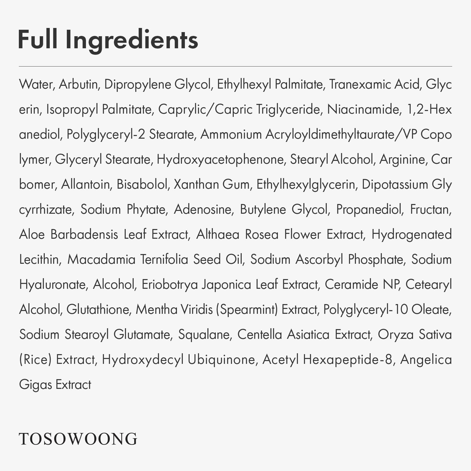 TOSOWOONG Arbutin 7% + Tranexamic Acid 4% Cream, 70,000ppm Arbutin, 40,000ppm TXA, Niacinamide, Glutathione - Maple Wellness Supplements