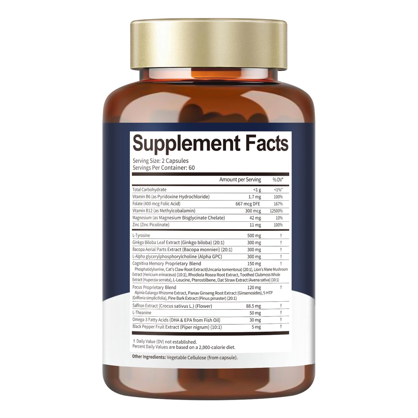 Totara Brain Supplements for Memory and Focus丨Non-Caffeinated Energy with L-Tyrosine, Alpha GPC, Ginkgo Biloba, Bacopa Monnieri, Saffron – Gluten Free, Non-GMO for Neuro & Brain Health (120 Counts) - Maple Wellness Supplements