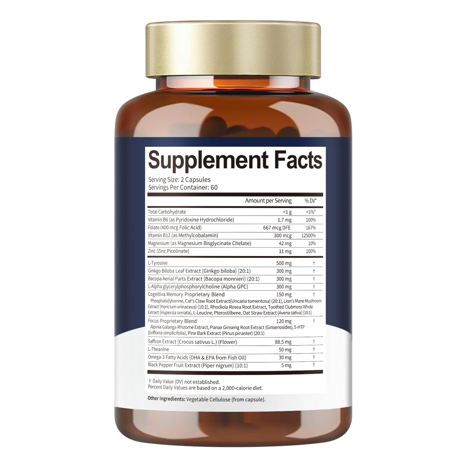 Totara Brain Supplements for Memory and Focus丨Non-Caffeinated Energy with L-Tyrosine, Alpha GPC, Ginkgo Biloba, Bacopa Monnieri, Saffron – Gluten Free, Non-GMO for Neuro & Brain Health (120 Counts) - Maple Wellness Supplements
