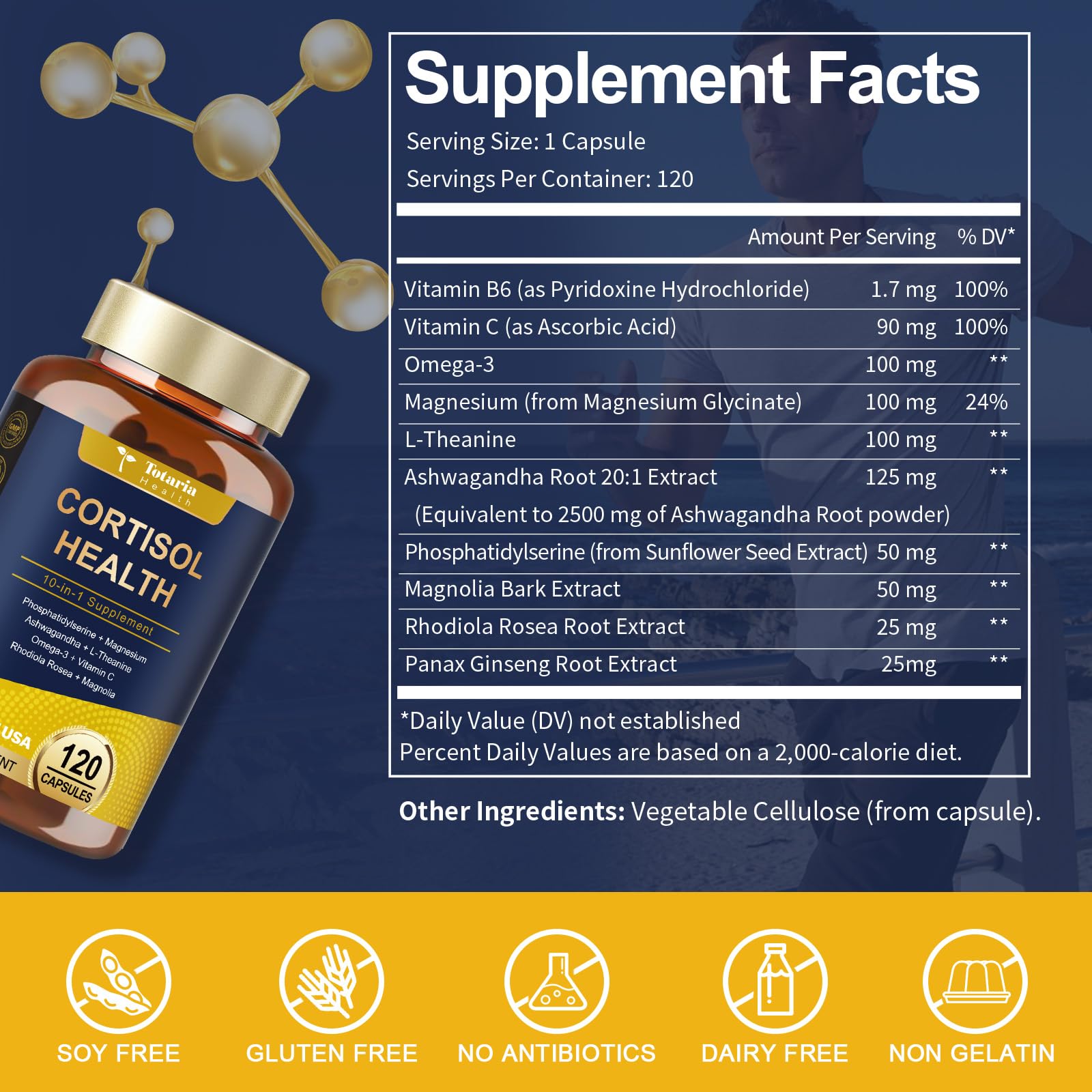 Totaria Cortisol Supplement with Ashwagandha,Magnesium,Rhodiola Rosea,L Theanine,Hormone Balance for Women 120 Vegan Capsules (Pack of 1) - Maple Wellness Supplements