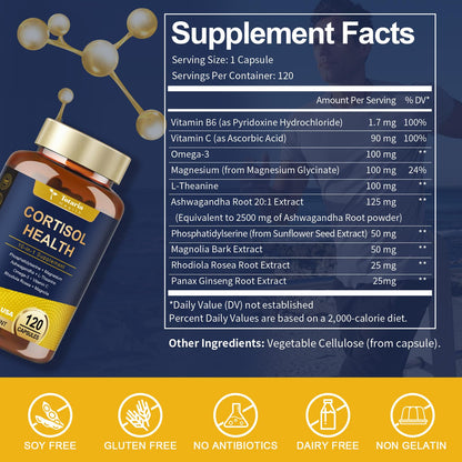 Totaria Cortisol Supplement with Ashwagandha,Magnesium,Rhodiola Rosea,L Theanine,Hormone Balance for Women 120 Vegan Capsules (Pack of 1) - Maple Wellness Supplements