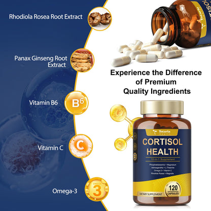 Totaria Cortisol Supplement with Ashwagandha,Magnesium,Rhodiola Rosea,L Theanine,Hormone Balance for Women 120 Vegan Capsules (Pack of 1) - Maple Wellness Supplements