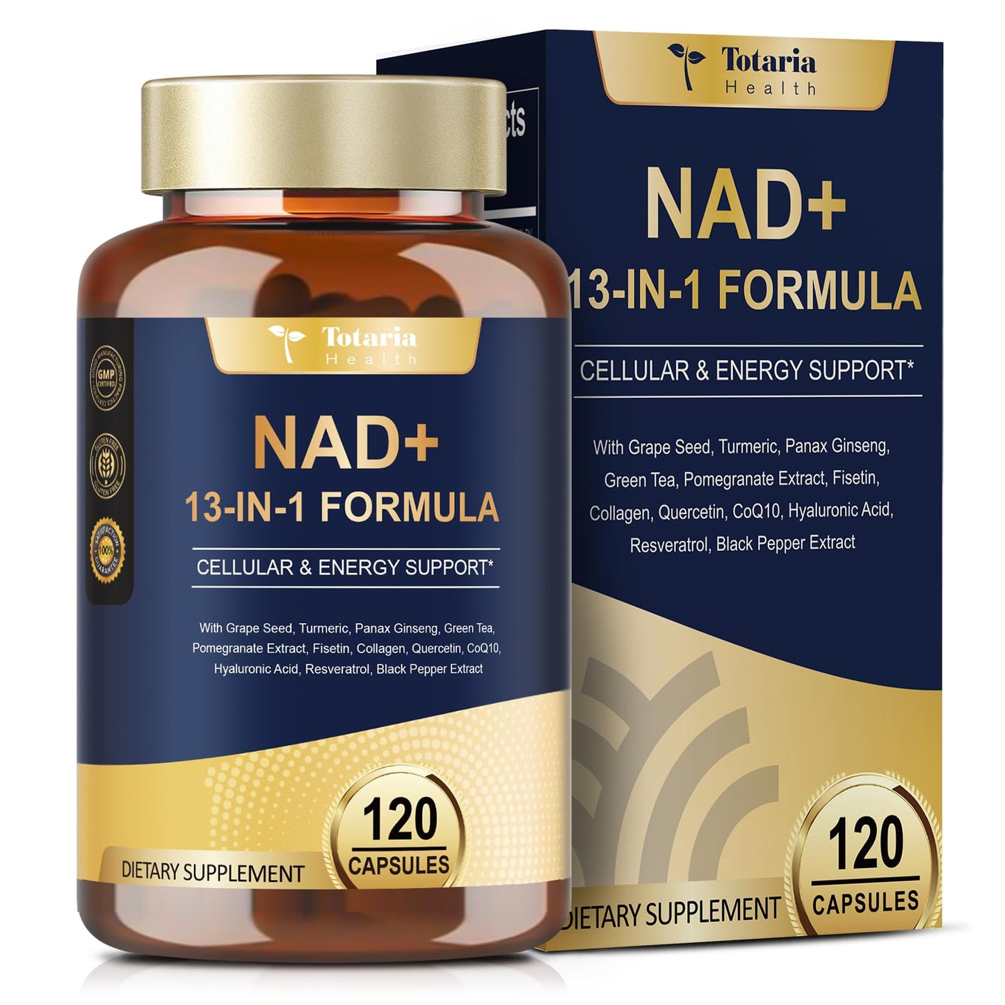 Totaria NAD Supplement for Women Men with nicotinamide riboside resveratrol,Quercetin, Betaine Boost NAD+ Levels NAD Plus Supplement for Anti Aging, Energy, Immune, Focus 120 Capsules - Maple Wellness Supplements
