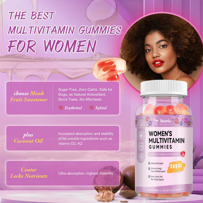 Totaria Sugar Free Multivitamin Gummies for Women 14+ w/Iron, Inositol, Folate, Biotin, Womens Daily Multivitamin Gummy w/Vitamin A, C, B, D3, K2 - Maple Wellness Supplements