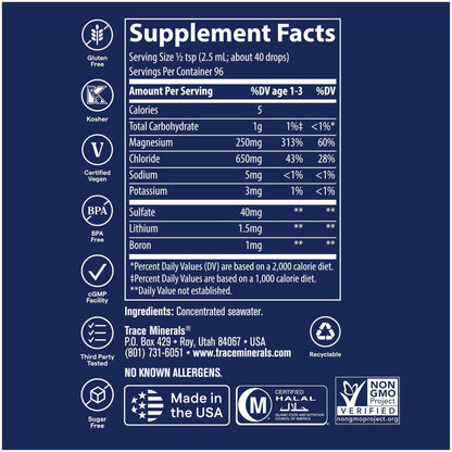 Trace Minerals ConcenTrace Trace Mineral Drops | Supports Energy, Digestion, Bone Health & Hydration, 70+ Ionic Trace Minerals w/Magnesium - Maple Wellness Supplements