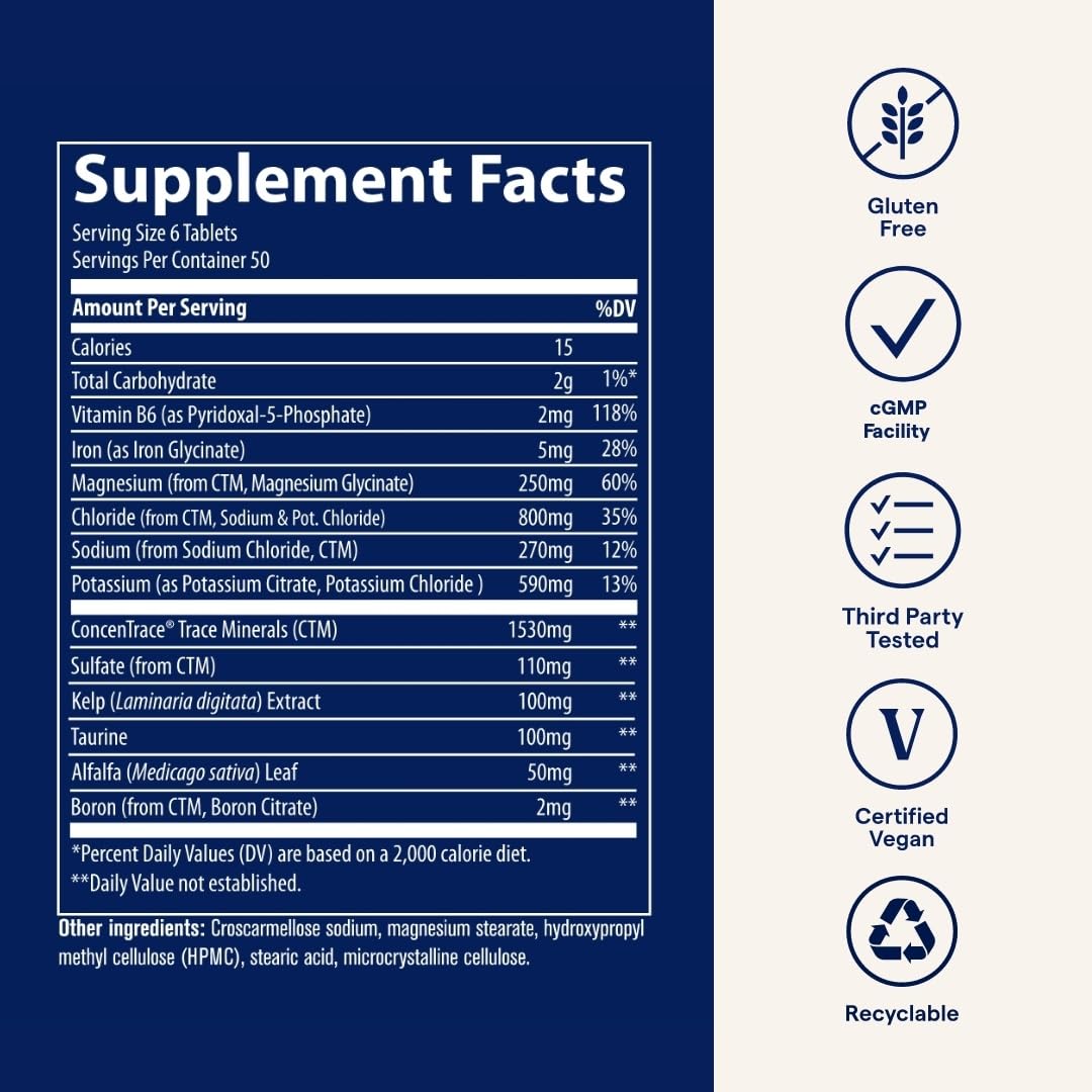 Trace Minerals Electrolyte Stamina - Daily Hydration Supplement for Electrolyte Balance - Energy Support - Full Spectrum of Ionic Minerals - Vegan - Gluten-Free - 300 Count (50 Servings) - Maple Wellness Supplements