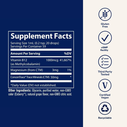 Trace Minerals Ionic B12 - Liquid Multivitamin for Hormone Balance & Healthy Nerve Function - Supports Metabolic Health - Enzyme Production - Natural Wellness Formula - 2 fl oz (59 Servings) - Maple Wellness Supplements