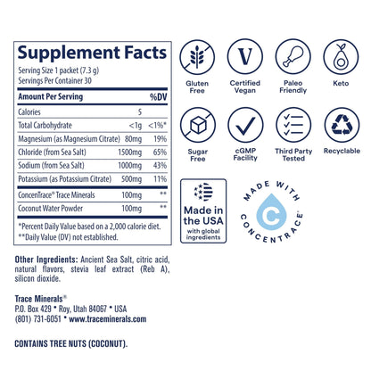 Trace Minerals ZeroLyte Salty Watermelon Flavor - Sugar Free Electrolyte Drink Mix - Supports Hydration, Energy, Stamina - Ancient Sea Salt, - Maple Wellness Supplements