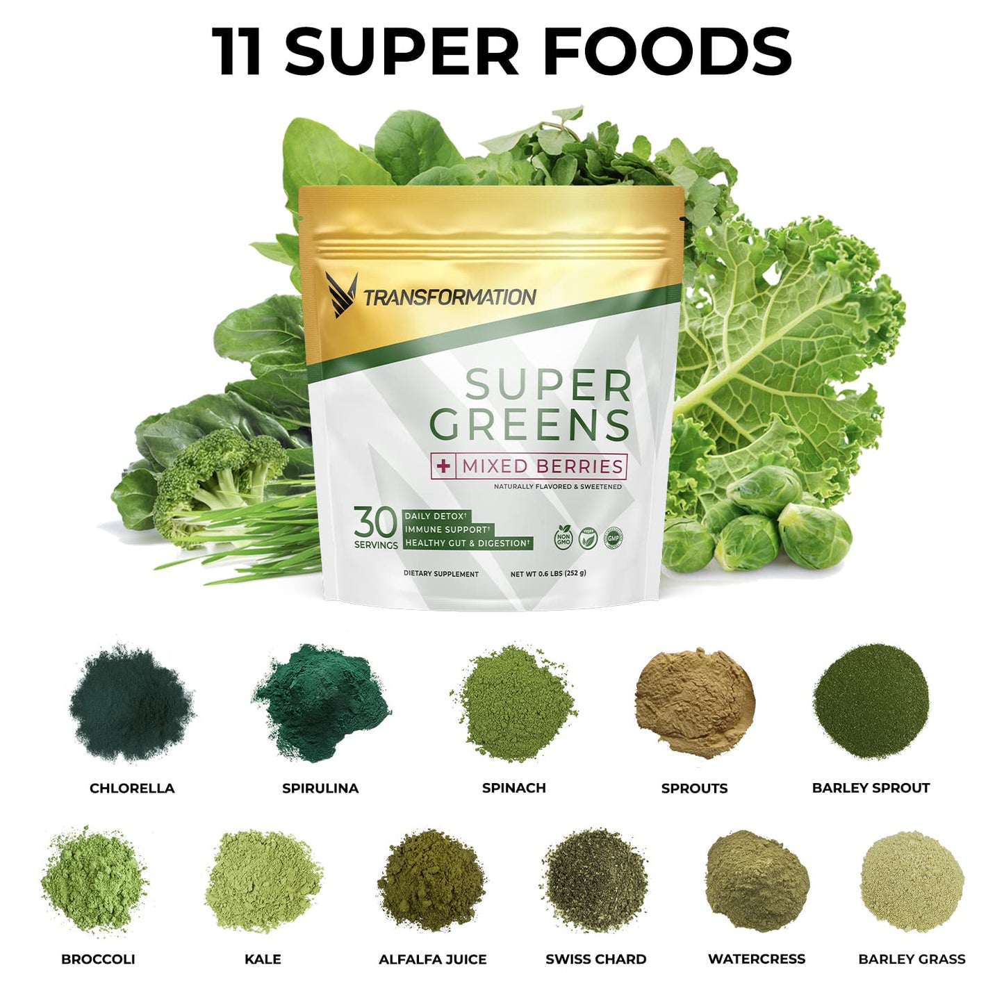 Transformation Super Greens Superfood Powder & Performance Insulated Shaker Bottle | Immune & Energy Support | Made with Natural Ingredients | Detoxifying & Alkalizing Minerals - Maple Wellness Supplements