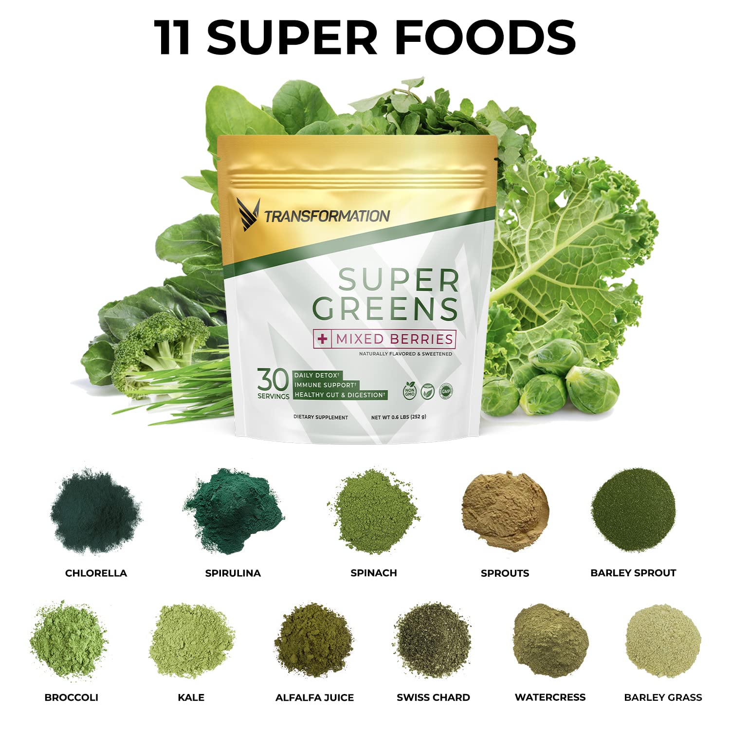 Transformation Super Greens Superfood Powder & Performance Insulated Shaker Bottle | Immune & Energy Support | Made with Natural Ingredients | Detoxifying & Alkalizing Minerals - Maple Wellness Supplements