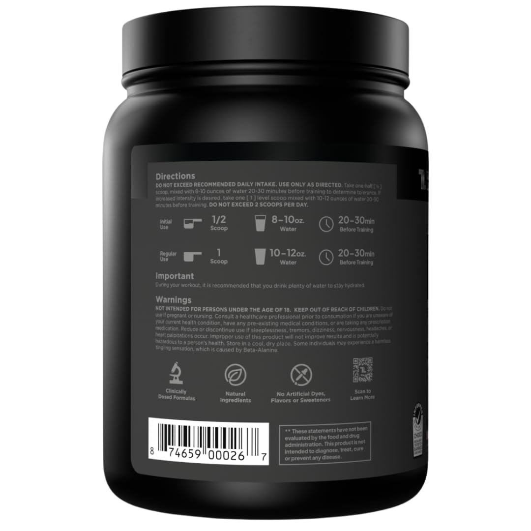Transparent Labs Bulk Black Pre Workout - Clinically Dosed, Sugar Free Preworkout for Men and Women with Beta Alanine Powder, Citrulline Malate - Maple Wellness Supplements