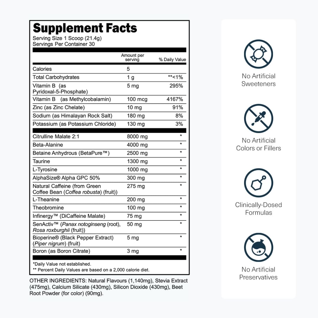 Transparent Labs Bulk Black Pre Workout - Clinically Dosed, Sugar Free Preworkout for Men and Women with Beta Alanine Powder, Citrulline Malate - Maple Wellness Supplements
