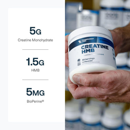 Transparent Labs Creatine HMB - Creatine Monohydrate Powder with HMB for Muscle Growth, Increased Strength, Enhanced Energy Output, and Improved Athletic Performance - 30 Servings, Unflavored - Maple Wellness Supplements