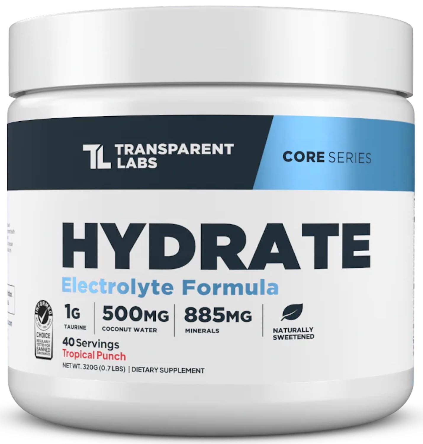 Transparent Labs Hydrate Naturally Sweetened Electrolytes Powder - Hydration Powder Electrolytes with Coconut Water, Calcium, Taurine, & Potassium - Maple Wellness Supplements