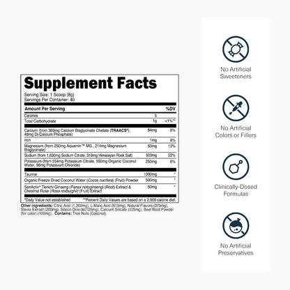 Transparent Labs Hydrate Naturally Sweetened Electrolytes Powder - Hydration Powder Electrolytes with Coconut Water, Calcium, Taurine, & Potassium - Maple Wellness Supplements