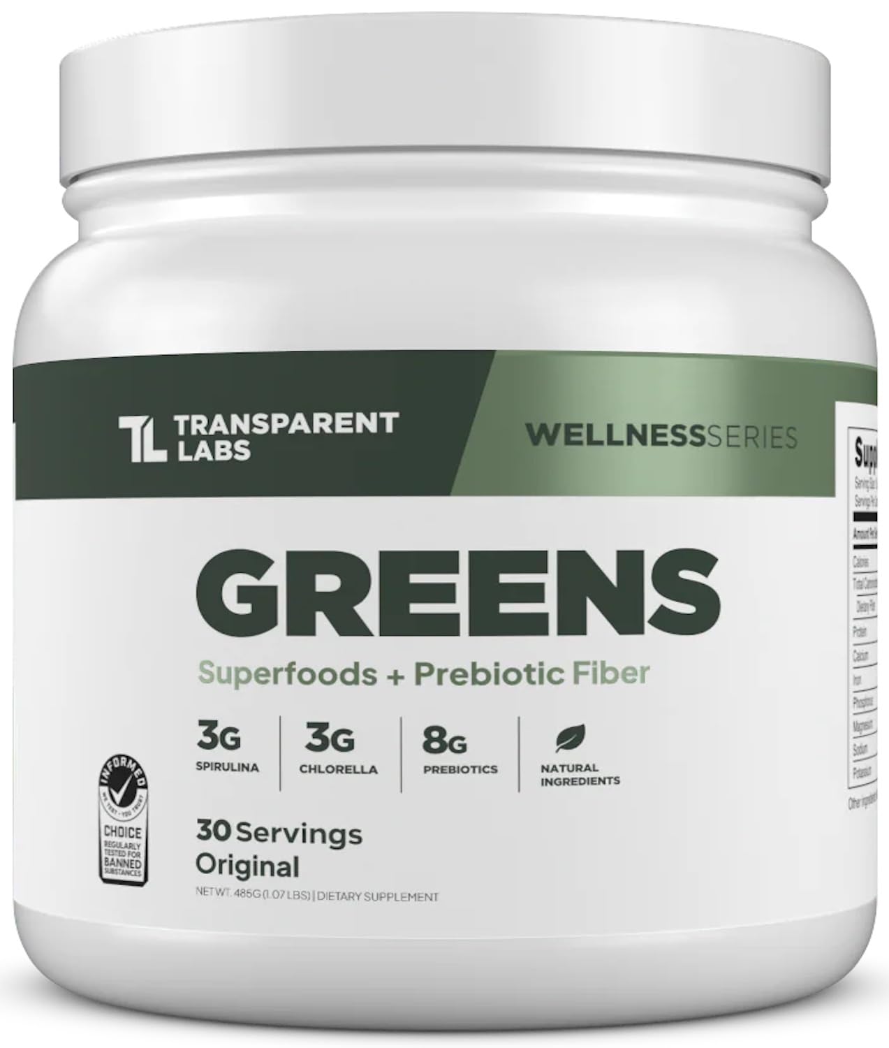 Transparent Labs Prebiotic Greens - Superfood Powder & Antioxidants Supplement with Organic Spirulina, Chloerra, Acacia, & Green Banana Powder - 30 Servings, Unflavored - Maple Wellness Supplements