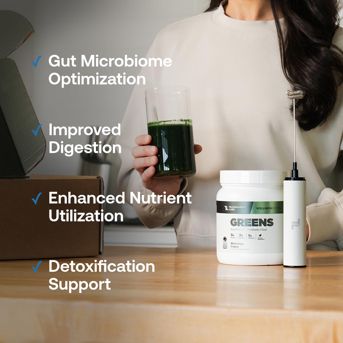 Transparent Labs Prebiotic Greens - Superfood Powder & Antioxidants Supplement with Organic Spirulina, Chloerra, Acacia, & Green Banana Powder - 30 Servings, Unflavored - Maple Wellness Supplements