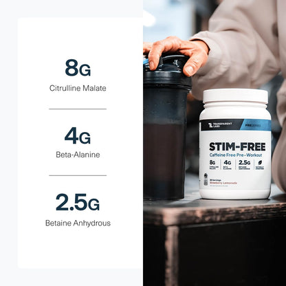Transparent Labs Stim-Free Pre-Workout - Caffeine & Stim Free Pre Workout Powder for Men and Women with Beta Alanine Powder, Citrulline Malate, & elevATP - 30 Servings, Strawberry Lemonade - Maple Wellness Supplements
