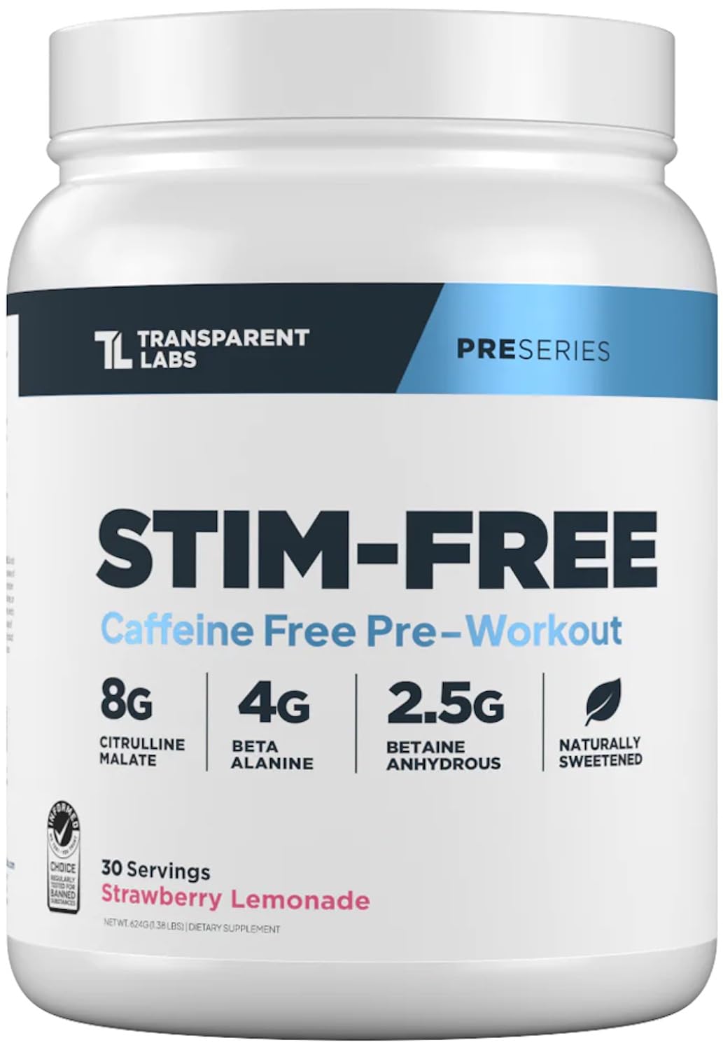 Transparent Labs Stim-Free Pre-Workout - Caffeine & Stim Free Pre Workout Powder for Men and Women with Beta Alanine Powder, Citrulline Malate, & elevATP - 30 Servings, Strawberry Lemonade - Maple Wellness Supplements
