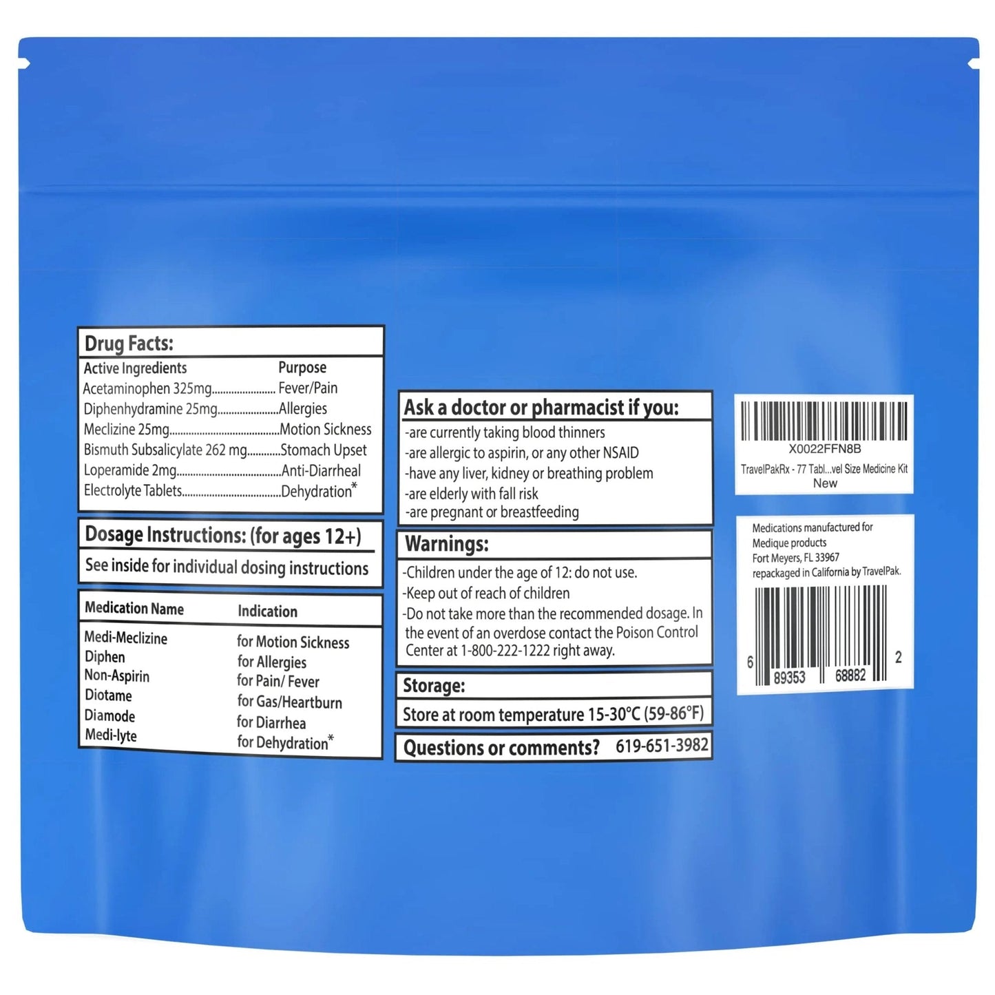 TravelPakRx Travel Essentials Medicine Kit - TSA-Approved Over-The-Counter Individual Medicine Packets, for Travel, Cruises, Camping, Created by Pharmacist - Maple Wellness Supplements