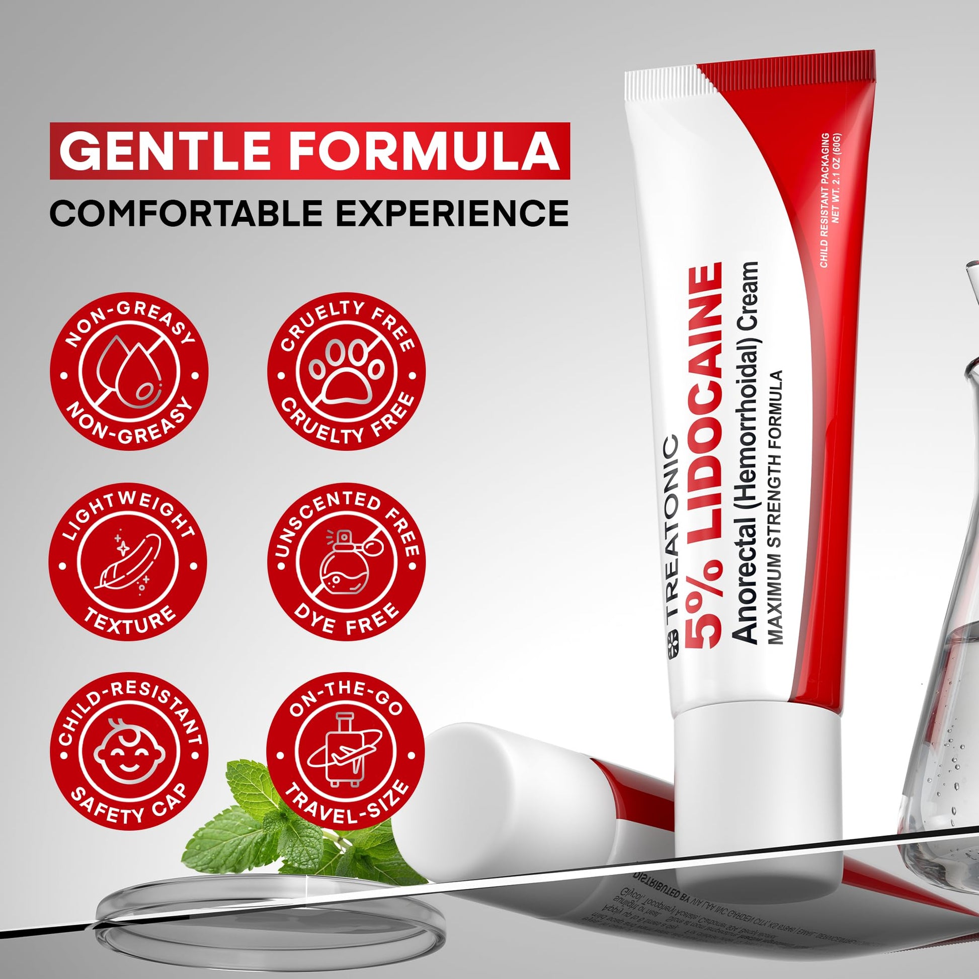 Treatonic 5% Lidocaine Numbing Cream: Lidocaine Cream for Pain Relief, Itching, Burning, Soreness, Hemorrhoid - Maximum Strength Topical Numb Cream - Fast Acting & Long Lasting Numbing Cream- 2.1 oz - Maple Wellness Supplements