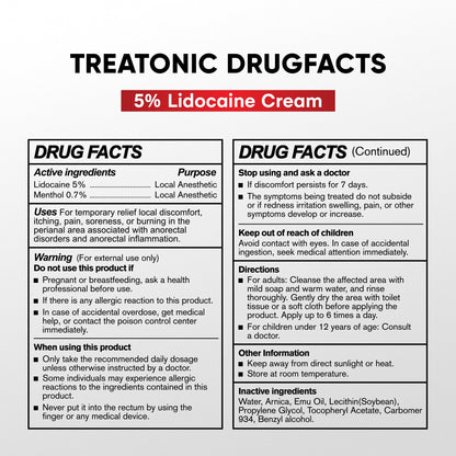 Treatonic 5% Lidocaine Numbing Cream: Lidocaine Cream for Pain Relief, Itching, Burning, Soreness, Hemorrhoid - Maximum Strength Topical Numb Cream - Fast Acting & Long Lasting Numbing Cream- 2.1 oz - Maple Wellness Supplements