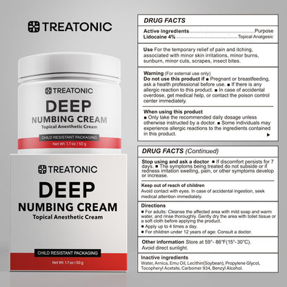Treatonic Maximum Strength Numbing Cream: Numbing Cream for Discomfort, Burn, Itch & Pain Relief - Fast-Acting, Soothing Topical Anesthetic with Menthol & Emu Oil for Hemorrhoid Treatment – 1.7oz - Maple Wellness Supplements