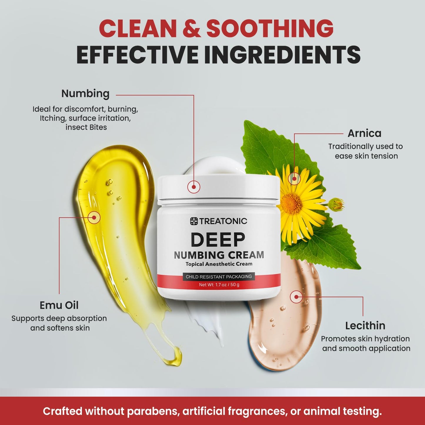 Treatonic Maximum Strength Numbing Cream: Numbing Cream for Discomfort, Burn, Itch & Pain Relief - Fast-Acting, Soothing Topical Anesthetic with Menthol & Emu Oil for Hemorrhoid Treatment – 1.7oz - Maple Wellness Supplements