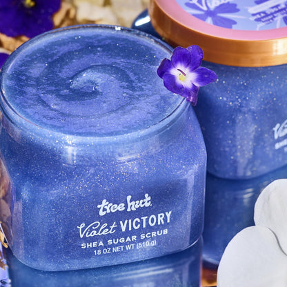 Tree Hut Violet Victory Shea Sugar Scrub, Exfoliating, Hydrating & Moisturizing Body Scrub with Shea Butter & Natural Oils, Smooth & Soften Skin, Polishing Exfoliant for Radiant Skin, 18 oz - Maple Wellness Supplements