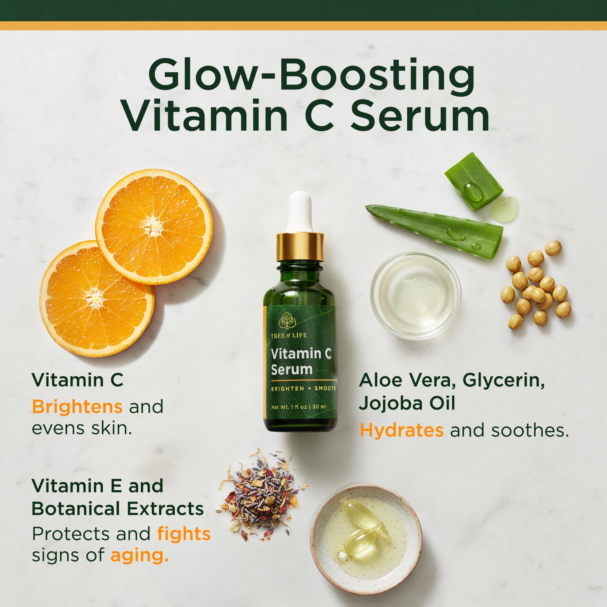 Tree of Life Beauty Vitamin C Skin Care Set, Skin Brightening Face Oil for Dark and Age Spots, Facial Serums - Maple Wellness Supplements