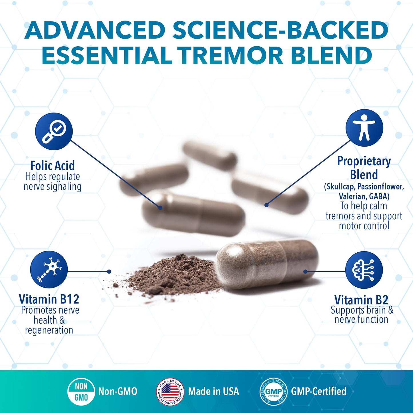 Tremanol Natural Aid Herbal Supplement – Includes Vitamin B2 & B12, Passionflower & Skullcap – 60 Caps (Pack of 3) – Made in USA - Maple Wellness Supplements