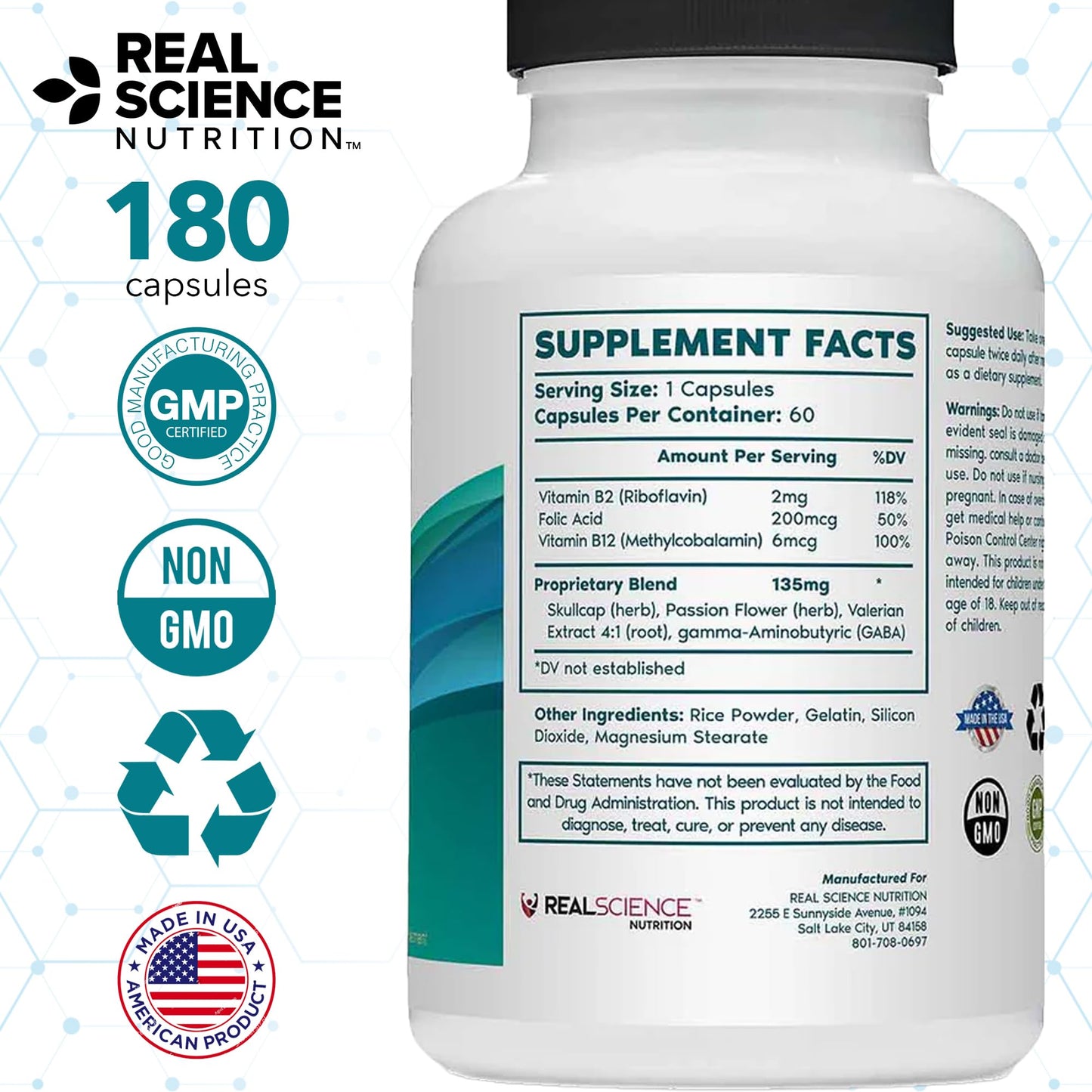 Tremanol Natural Aid Herbal Supplement – Includes Vitamin B2 & B12, Passionflower & Skullcap – 60 Caps (Pack of 3) – Made in USA - Maple Wellness Supplements