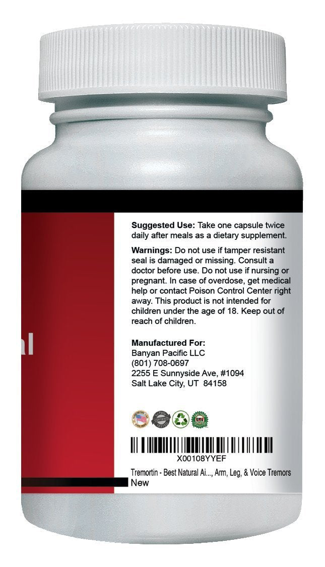 Tremortin – Natural Essential Tremor Herbal Supplement - Offers Relief for Shaky Hands, Arm, Leg and Voice Tremors (60 Capsules) - Maple Wellness Supplements