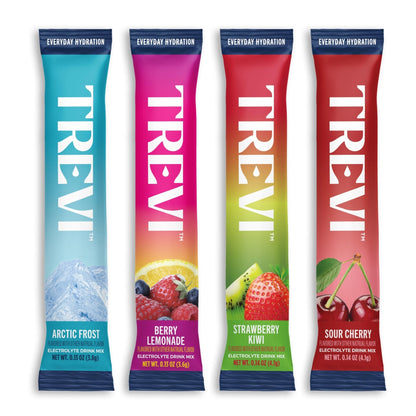 TREVI™ Everyday Sugar Free Electrolytes - Essential Drink Mix Hydration Powder Packets - 20 Count - Favorites Variety Pack - Sour Cherry, Strawberry Kiwi, Berry Lemonade, Arctic Frost - Maple Wellness Supplements